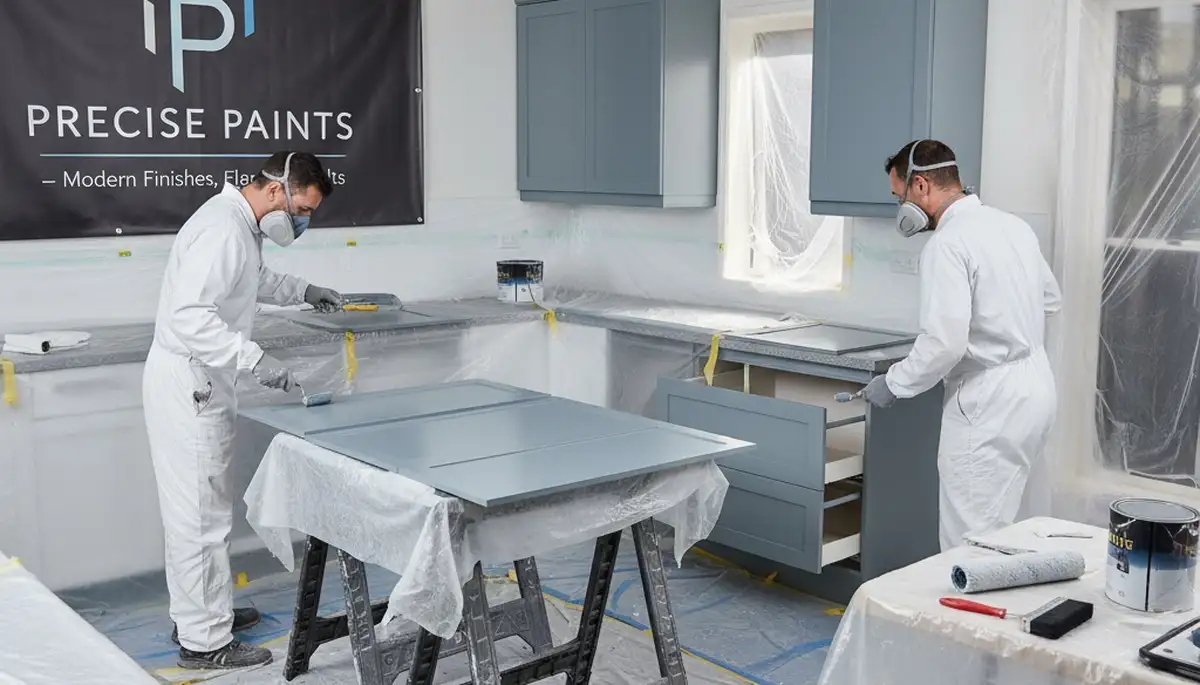 Minneapolis Paint Pros painting kitchen cabinets in Minneapolis, MN for durable, modern finish