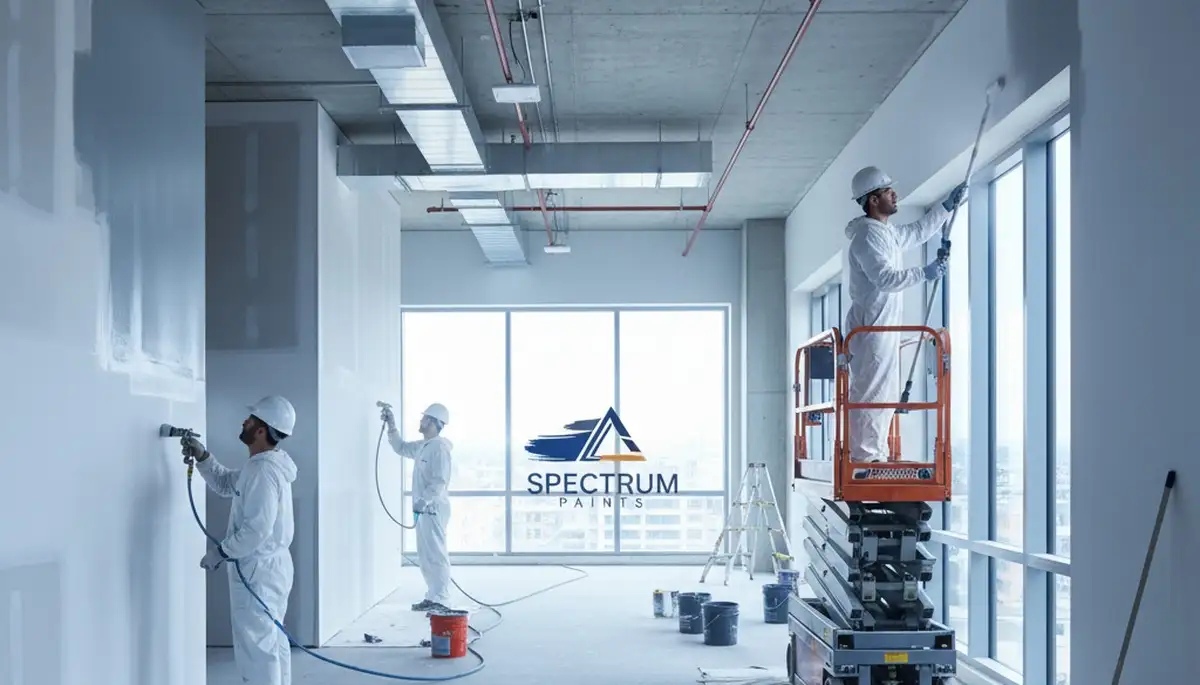 Minneapolis commercial painting crew applying durable exterior coatings on a business property