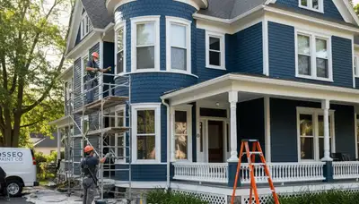 Minneapolis, MN painting contractor at work on a home exterior for professional house painting services