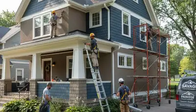 Professional Minneapolis, MN painting contractors applying interior paint in a home exterior service scene